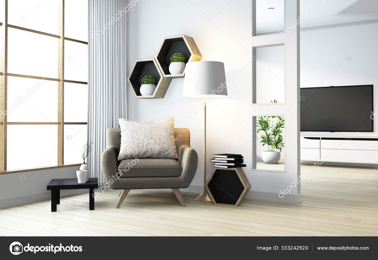 Living Room Hexagon Shelves Ideas