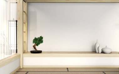 Boş zen odası. Tatami paspaslı Japon tarzı.