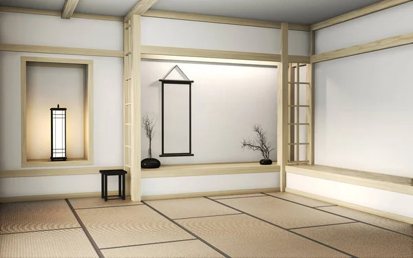 Quarto estilo muito zen com decoração estilo japonês no tapete de tatami — Fotografia de Stock