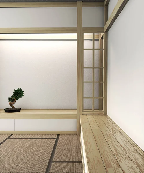 Empty zen room very japanese style with tatami mat floor and wal — ストック写真