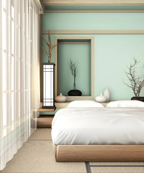 Ryokan luz azul cama habitación muy japonés estilo con tatami mat f — Foto de Stock