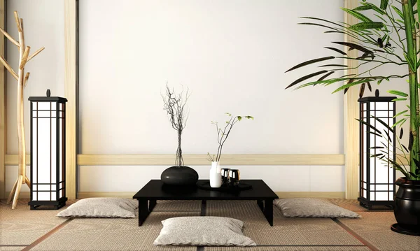 Camera stile molto zen con decorazione stile giapponese su tatami mat — Foto Stock