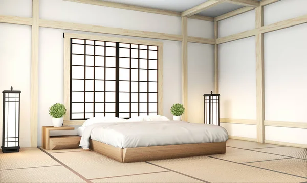 Ryokan quarto de cama estilo muito japonês com piso de tapete de tatami e de — Fotografia de Stock