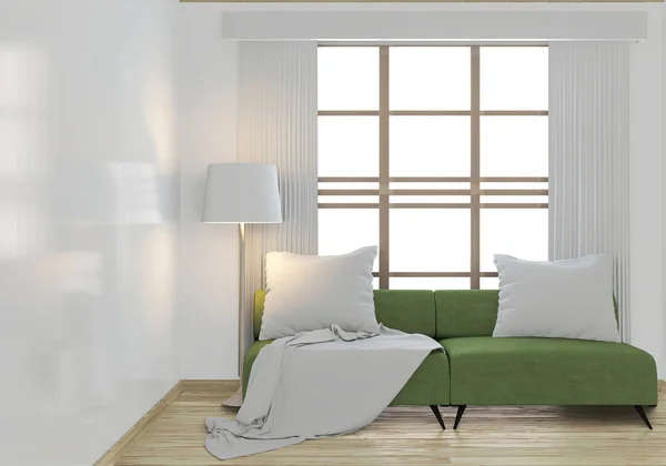 Mocka upp grön soffa och dekoration växter.3D-rendering — Stockfoto