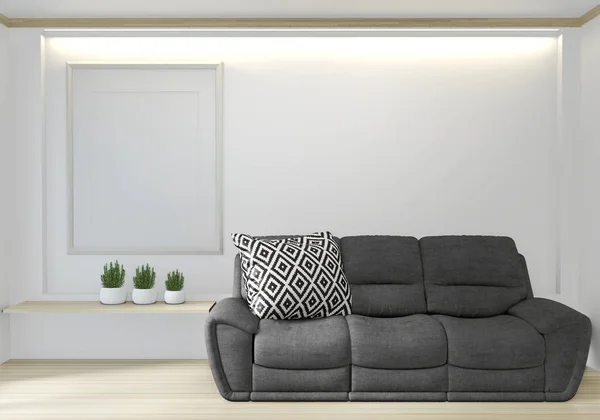Interior neutro com poltrona de veludo preto e moldura em r vazio — Fotografia de Stock