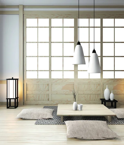 Habitación Zen diseño de interiores con decoración de estilo japonés.3D rende —  Fotos de Stock