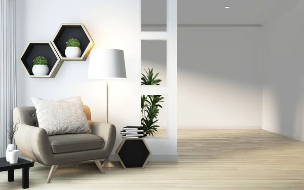 Idée de plateau hexagonal design en bois sur le mur et fauteuil japane — Photo
