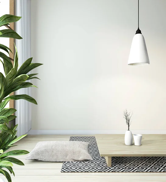 Idee van Japanse woonkamer met lamp, frame, zwarte lage tafel i — Stockfoto