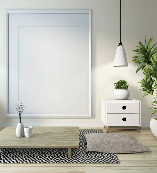Idea de sala de estar japonesa con lámpara, marco, mesa baja negro i —  Fotos de Stock