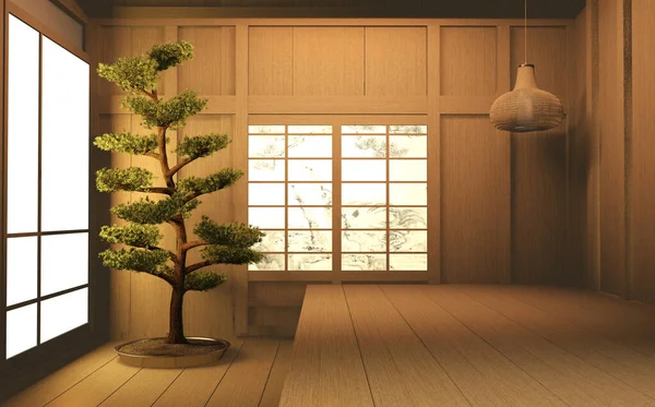 Woonkamer hout japans interieur design.3d rendering — Stockfoto