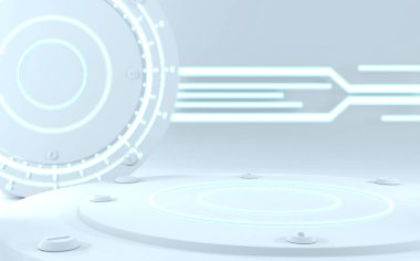 Fütürist konsept beyaz soyut podyum vitrini. 3d oluşturma