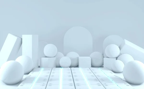 Conceito futurista branco vitrine pódio abstrato. Renderização 3D — Fotografia de Stock