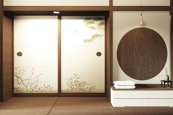 Mock up pared del estante, Diseñado específicamente en estilo japonés, emp — Foto de Stock