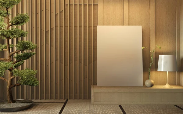 Zen pokój w stylu japońskim. Renderowanie 3D — Zdjęcie stockowe