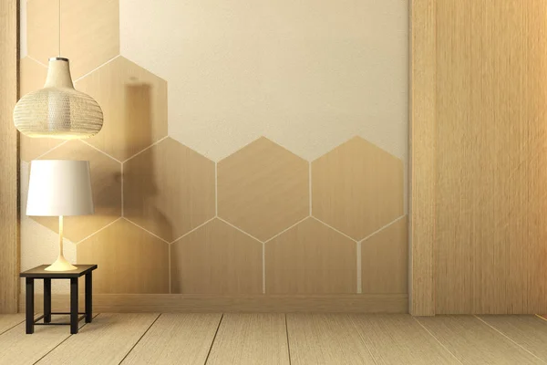 日本风格木制六边形瓷砖房木柜电视机. — 图库照片