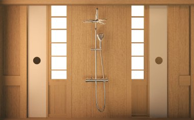 Zen tasarım banyo ahşap duvar ve zemin - Japon tarzı. 3d r