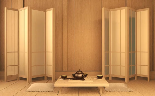 Sala de escena de estilo muy zen con decoración de estilo japonés en tata —  Fotos de Stock