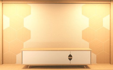 TV cabinet in a modern room, Zen blank, Japanese-style products, used for editing. 3d rendering clipart