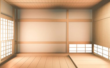 İç mimari Japonya Oda Tasarımı 'nı Japon tarzı tasarlıyor ve beyaz zemin kurgu için bir pencere sağlıyor. 3B görüntüleme