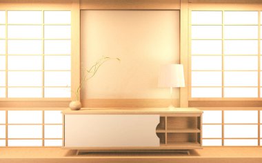 İç mimari Japonya Oda Tasarımı 'nı Japon tarzı tasarlıyor ve beyaz zemin kurgu için bir pencere sağlıyor. 3B görüntüleme