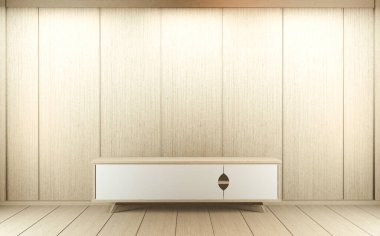 TV cabinet in a modern room, Zen blank, Japanese-style products, used for editing. 3d rendering clipart