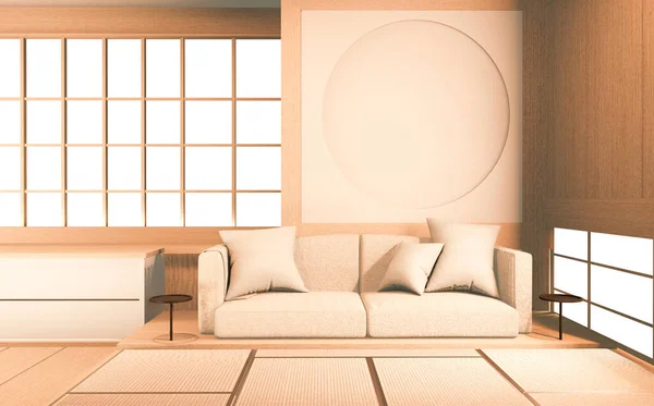 室内模拟日本室内设计日本风格 白色背景为编辑提供了一个窗口 3D渲染 — 图库照片