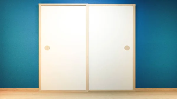 Door on wall empty background Japanese style. 3D rendering