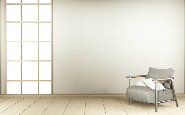 Modern Zen Vardagsrum Interiör Vit Soffa Och Inredning Japansk Stil — Stockfoto