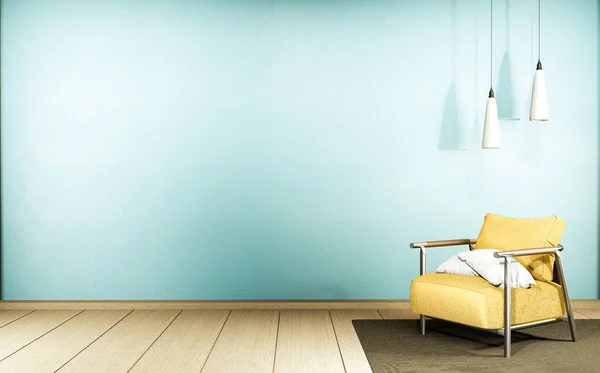 客厅与黄色沙发和装饰薄荷墙背景 3D渲染 — 图库照片