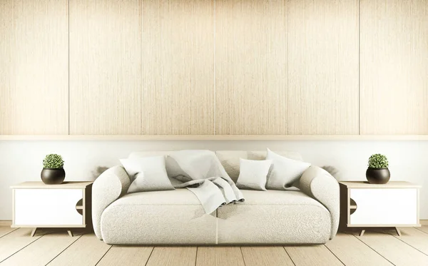 Interior Ruang Tamu Zen Modern Sofa Putih Dan Gaya Jepang — Stok Foto
