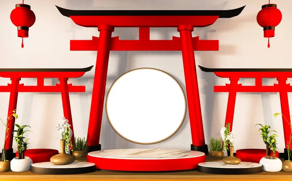 Podium Pedestal Voor Traditionele Japanse Producten Voor Montage Rednering — Stockfoto