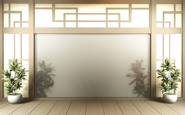 Scene Lege Kamer Met Decoratie Tatami Mat Vloer Rendering — Stockfoto