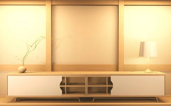 Kast Een Moderne Kamer Zen Blanco Japanse Stijl Producten Gebruikt — Stockfoto