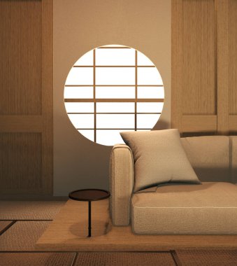 Interior mock up Japan Room Design Japanese-style and the white backdrop provides a window for editing. 3D rendering clipart