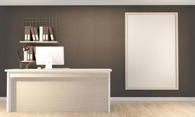 Mutfak sahnesi ahşap tezgah mutfağı ve beyaz oda altıgen fayans duvarıyla süslenmiş. 3B görüntüleme