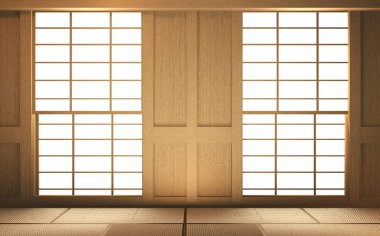 İç mimari Japonya Oda Tasarımı 'nı Japon tarzı tasarlıyor ve beyaz zemin kurgu için bir pencere sağlıyor. 3B görüntüleme