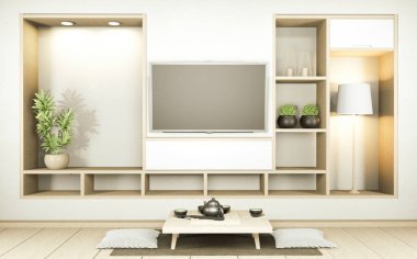 Cabinet TV in white empty interior room Japanese-style, 3d rendering clipart