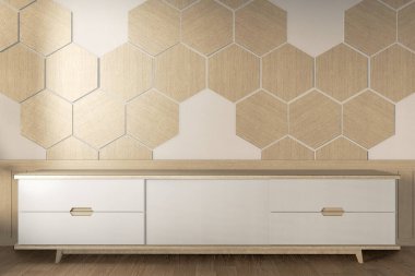 İç mekan posteri, masa başı televizyonunun ahşap şeklini alıyor. 3B görüntüleme