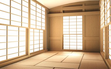 İç mimari Japonya Oda Tasarımı 'nı Japon tarzı tasarlıyor ve beyaz zemin kurgu için bir pencere sağlıyor. 3B görüntüleme