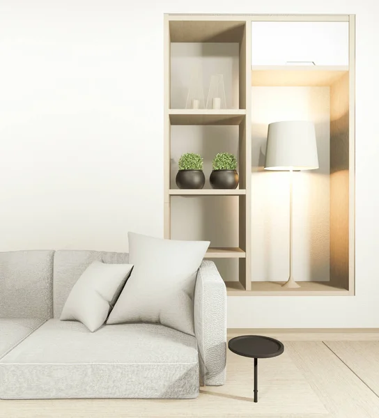 Moderno Interior Sala Estar Zen Sofá Blanco Decoración Estilo Japonés — Foto de Stock