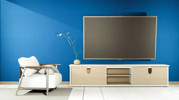 Mueble Televisión Pantalla Interior Japonés Sala Estar Azul Oscuro Fondo — Foto de Stock