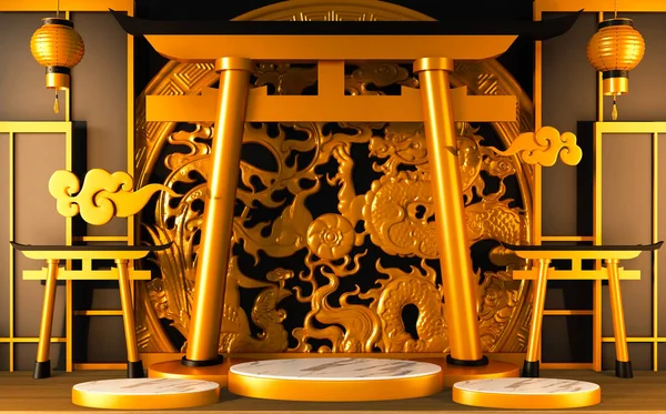 Podium Pedestal Para Produtos Tradicionais Japoneses Para Edição Rednering — Fotografia de Stock