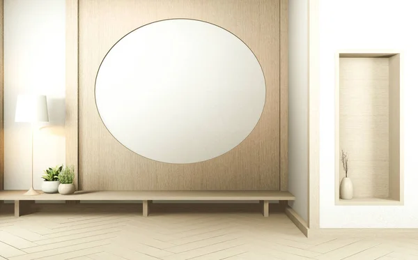 Ιαπωνικό Κενό Ξύλο Δωμάτιο Ξύλινο Πάτωμα Ιαπωνικό Εσωτερικό Σχέδιο Απόδοση — Φωτογραφία Αρχείου