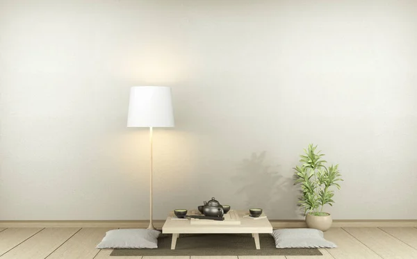 Vide Minimaliste Moderne Zen Salon Avec Plancher Bois Décor Japonais — Photo