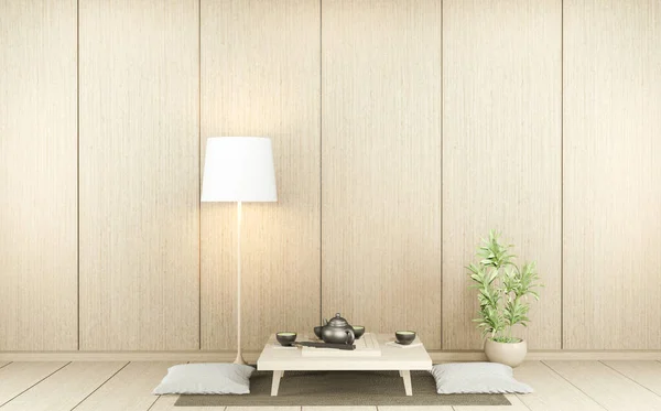 Sala Estar Zen Moderna Minimalista Vacía Con Suelo Madera Decoración —  Fotos de Stock