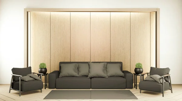 Interior Mock Com Sofá Preto Decoração Estilo Japonês Quarto Zen — Fotografia de Stock