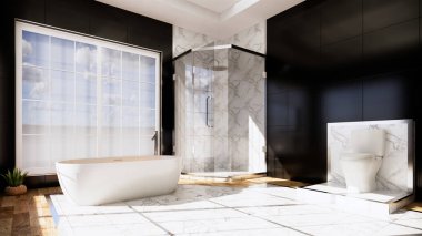 Zen tasarımı tuvalet fayansları duvar ve zemin - Japon tarzı. 3B görüntüleme