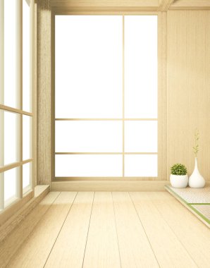 Empty big room Japanese tropical style. 3D rendering clipart