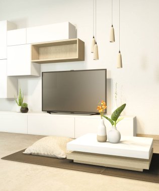 Kabin görevlisi ve alçak masa iç mimarisi Çin tarzı iç dekorasyon yapıyor. 3B görüntüleme