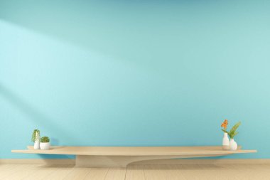 Japon naneli şeker odasındaki televizyon dolabı. Zen tarzı, minimal tasarımlar. 3B görüntüleme